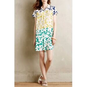 Anthropologie Whit Two Women's‎ Color Blocked Blooms Mini Shirt Dress,Multi, XS